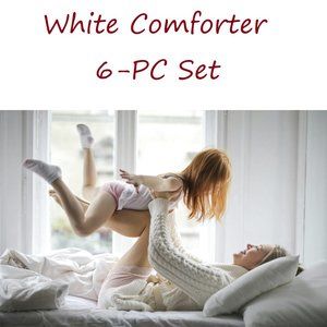 6 Piece White Comforter Set - Queen & King Size - Pintuck Comforter Set